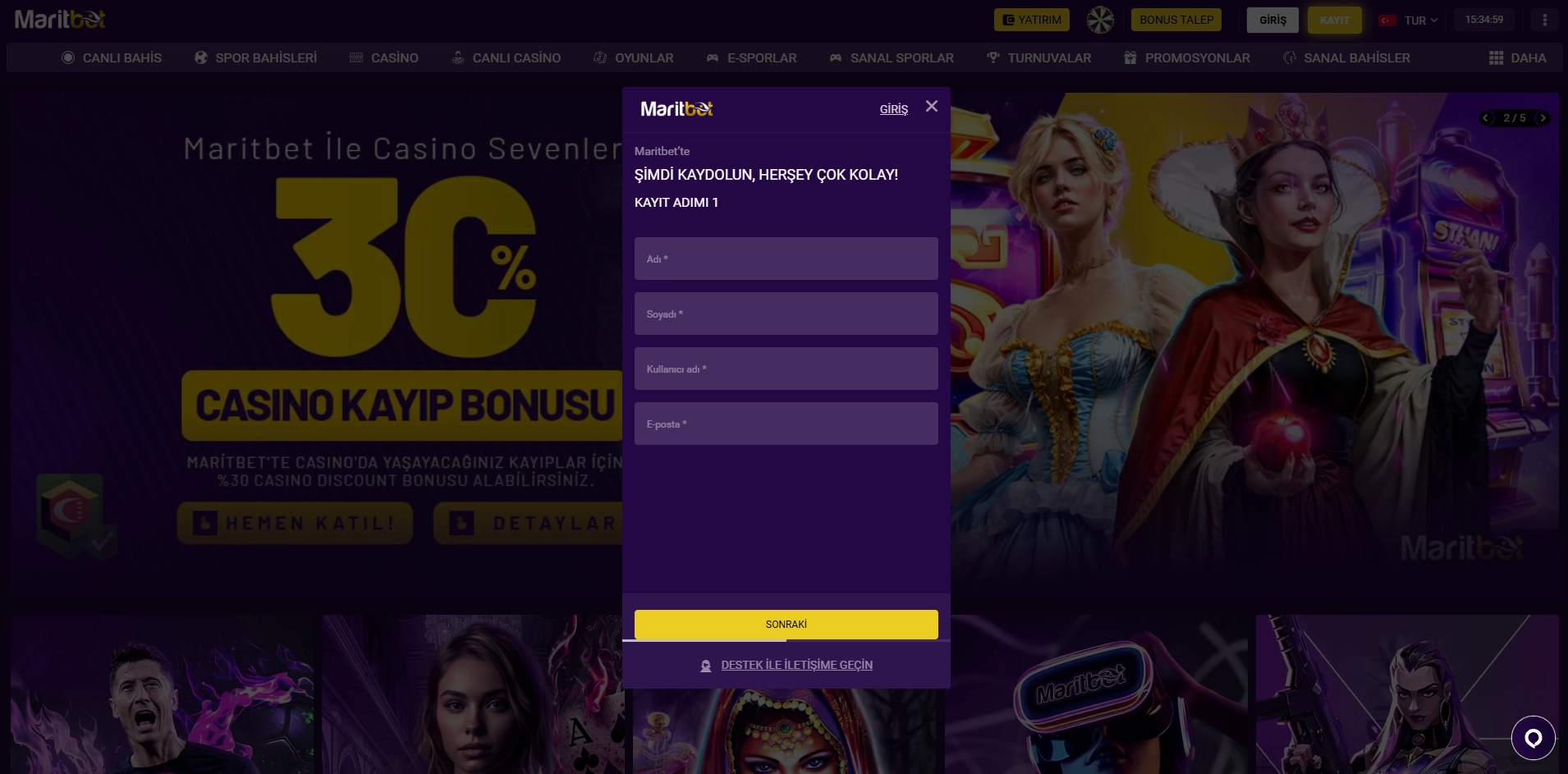 Deneme bonusu almak için kayıt süreci